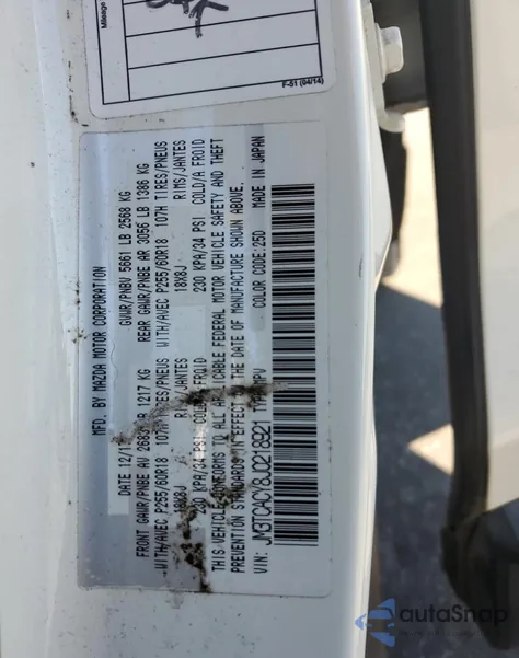 2018 Mazda Cx-9 Touring z USA, uszkodzony, nr VIN JM3TCACY8J0218921